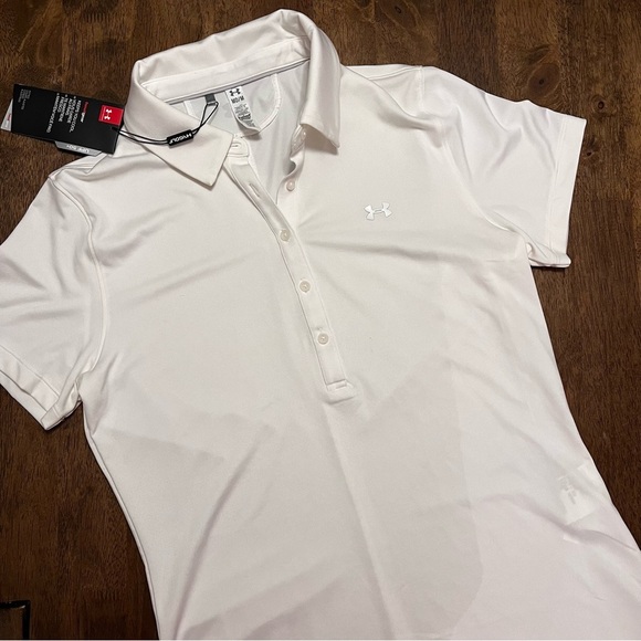 NWT Under Armour Heat Gear Women's White Golf Polo Shirt M UPF 50 - Picture 4 of 13